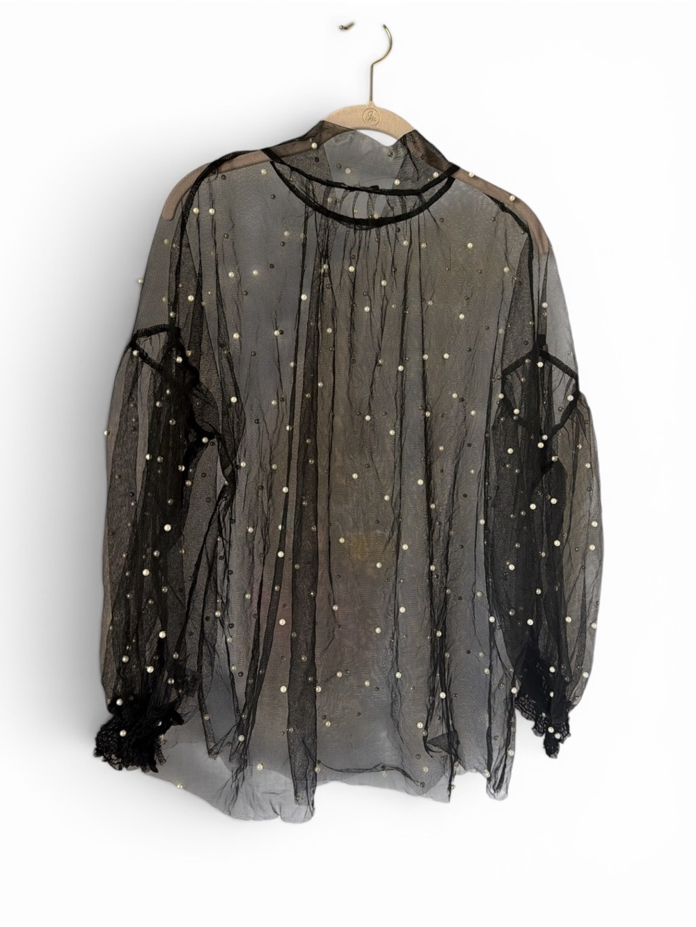 Pearl Bead Embellished Sheer Black Blouse 3x Going Out Party Night